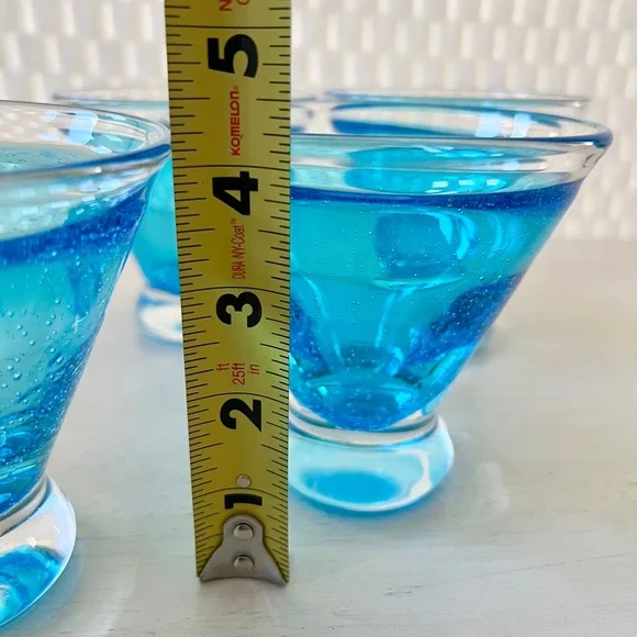 Anthropologie Blue Bubble Stemless Martini Glasses Set of 4 - Picture 12 of 12